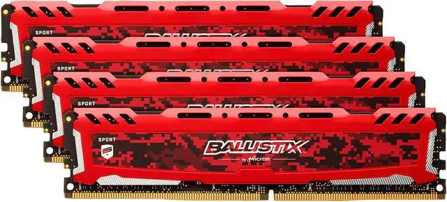 Main image of Ballistix Sport LT 16GB Kit (4GBx4) DDR4 2666 MT/s (PC4-21300) SR x8 DIMM 288-Pin - BLS4K4G4D26BFSE (Red)