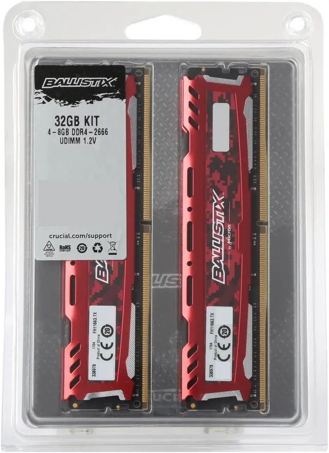 Ballistix Sport LT 32GB Kit (8GBx4) DDR4 2666 MT/s (PC4-21300) DR