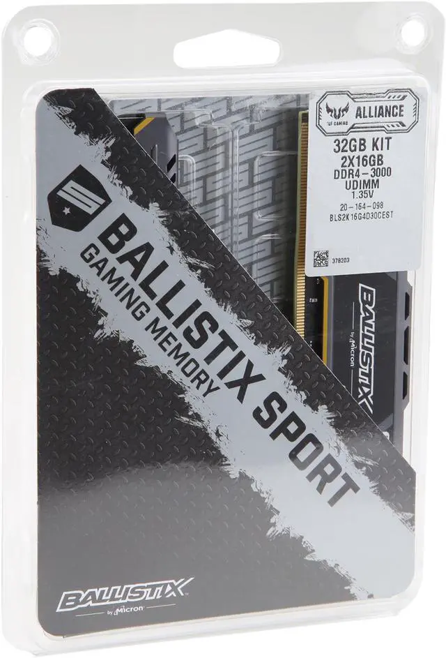 Alt view image 4 of 4 - Crucial Ballistix Sport AT 3000 MHz DDR4 DRAM Desktop Gaming Memory Kit 32GB (16GBx2) CL17 BLS2K16G4D30CEST