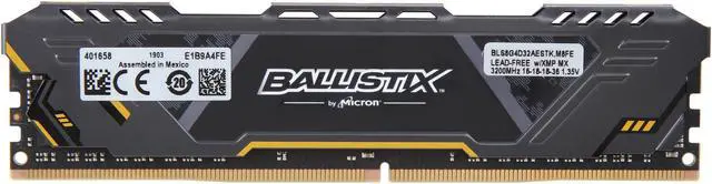 Alt view image 2 of 3 - Crucial Ballistix Sport AT 3200 MHz DDR4 DRAM Desktop Gaming Memory Single 8GB CL16 BLS8G4D32AESTK