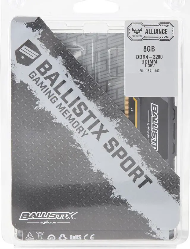 Alt view image 3 of 3 - Crucial Ballistix Sport AT 3200 MHz DDR4 DRAM Desktop Gaming Memory Single 8GB CL16 BLS8G4D32AESTK