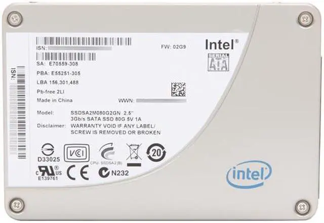 Alt view image 2 of 4 - Intel X25-M Mainstream 2.5" 80GB SATA II MLC Internal Solid State Drive (SSD) SSDSA2M080G201 - OEM