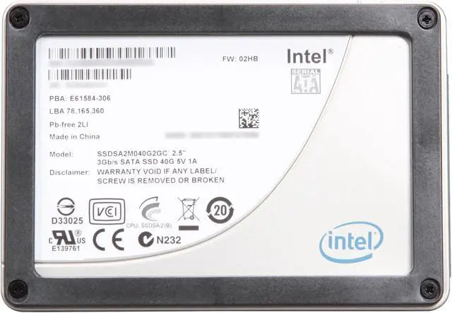 Alt view image 3 of 5 - Intel X25-V 2.5" 40GB SATA II MLC Internal Solid State Drive (SSD) SSDSA2MP040G2R5