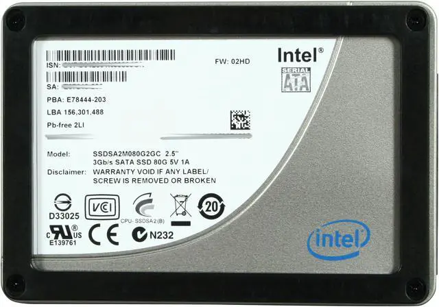 Alt view image 2 of 5 - Intel X25-M Mainstream 2.5" 80GB SATA II MLC Internal Solid State Drive (SSD) SSDSA2M080G2XX - OEM