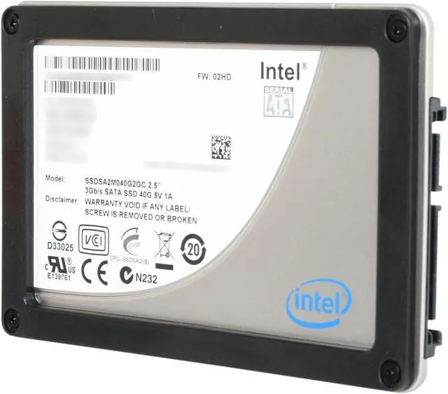 Alt view image 2 of 6 - Intel X25-V 2.5" 40GB SATA II MLC Internal Solid State Drive (SSD) SSDSA2MP040G2K5