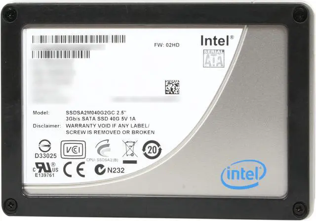 Alt view image 3 of 6 - Intel X25-V 2.5" 40GB SATA II MLC Internal Solid State Drive (SSD) SSDSA2MP040G2K5