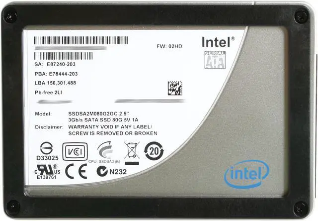Alt view image 3 of 6 - Intel X25-M 2.5" 80GB SATA II MLC Internal Solid State Drive (SSD) SSDSA2MH080G2K5