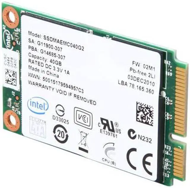 Main image of Intel 310 Series SSDMAEMC040G2C1 mSATA 40GB mSATA (mini PCIe form factor) MLC Enterprise Solid State Disk - OEM