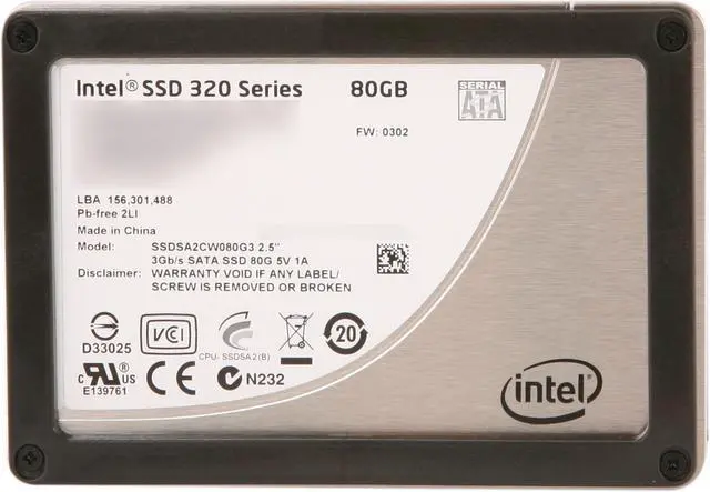 Alt view image 3 of 6 - Intel 320 Series 2.5" 80GB SATA II MLC Internal Solid State Drive (SSD) SSDSA2CW080G3K5
