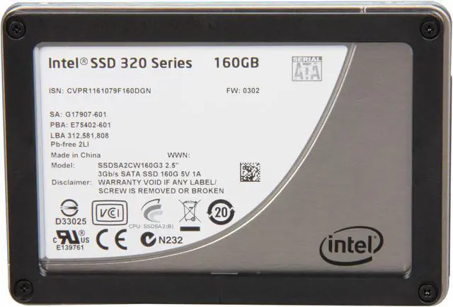 Alt view image 3 of 5 - Intel 320 Series 2.5" 160GB SATA II MLC Internal Solid State Drive (SSD) SSDSA2CW160G3B5