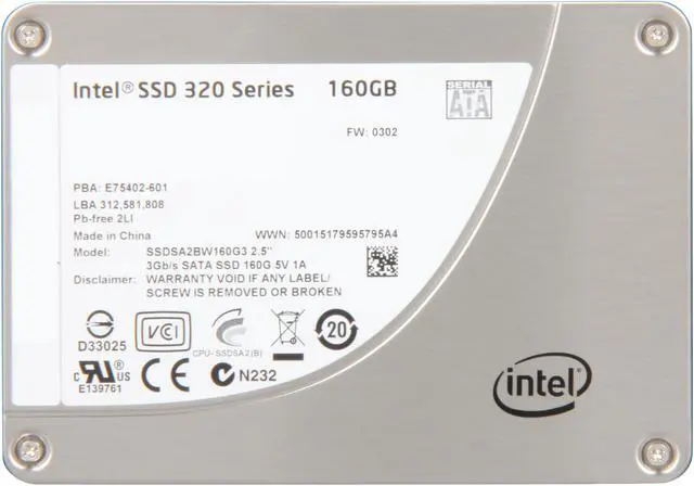 Alt view image 3 of 4 - Intel 320 Series 2.5" 160GB SATA II MLC Internal Solid State Drive (SSD) SSDSA2BW160G301 - OEM