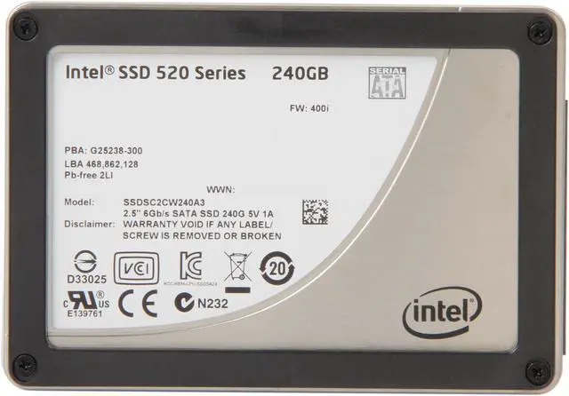 Alt view image 2 of 6 - Intel 520 Series Cherryville 2.5" 240GB SATA III MLC Internal Solid State Drive (SSD) SSDSC2CW240A310