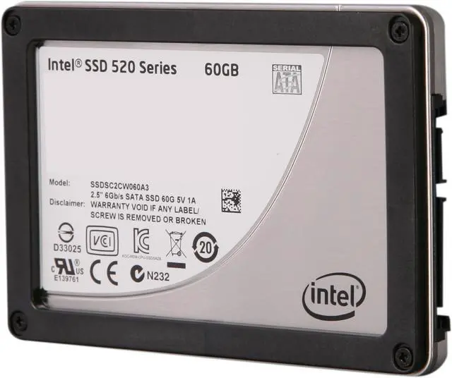 Alt view image 2 of 6 - Intel 520 Series Cherryville 2.5" 60GB SATA III MLC Internal Solid State Drive (SSD) SSDSC2CW060A3K5