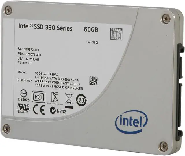 Alt view image 2 of 6 - Intel 330 Series Maple Crest 2.5" 60GB SATA III MLC Internal Solid State Drive (SSD) SSDSC2CT060A3K5