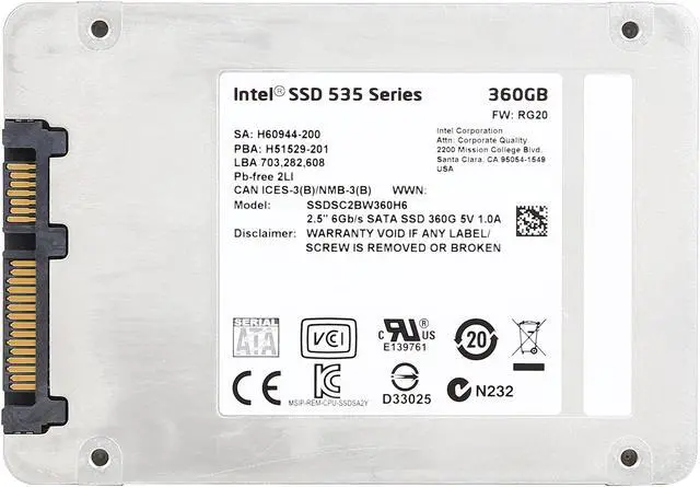 Alt view image 4 of 5 - Intel 535 Series 2.5" 360GB SATA III MLC Internal Solid State Drive (SSD) SSDSC2BW360H601