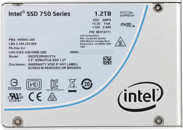 Alt view image 2 of 5 - Intel 750 Series 2.5" U.2 (M.2 adaptor) 1.2TB PCI-Express 3.0 x4 MLC Internal Solid State Drive (SSD) SSDPE2MW012T4M2