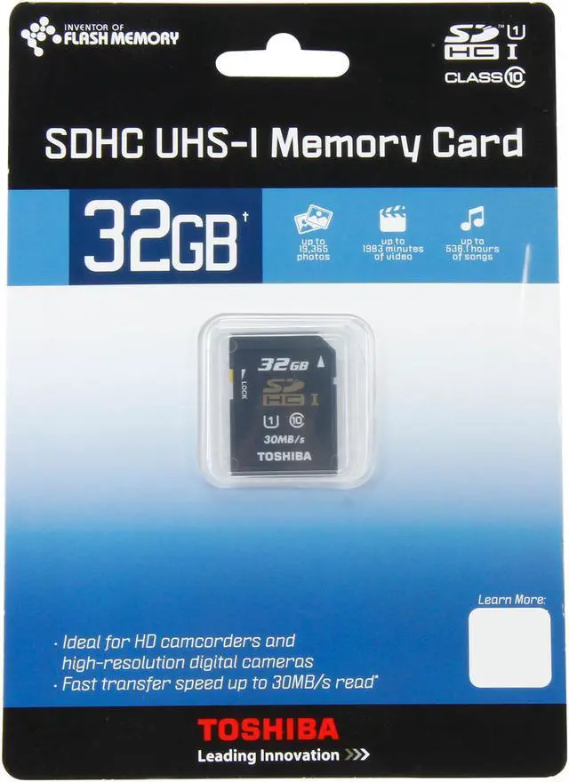 Alt view image 4 of 4 - Toshiba 32GB Secure Digital High-Capacity (SDHC) Flash Card Model PFS032U-1DCK