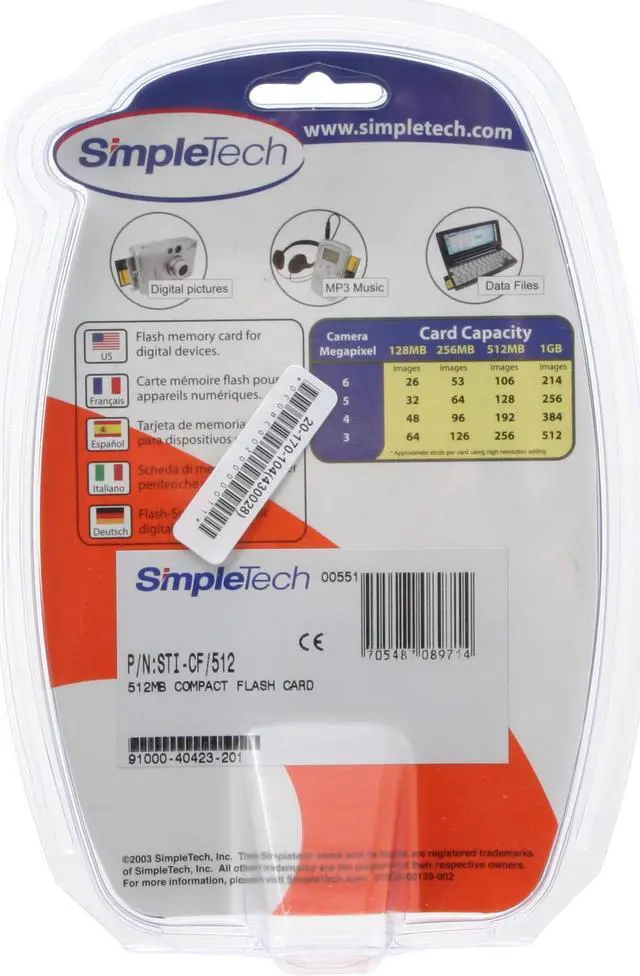 Alt view image 2 of 2 - SimpleTech 512MB Compact Flash (CF) Flash Media Model STI-CF/512