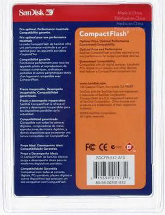 Alt view image 2 of 2 - SanDisk Standard 512MB Compact Flash (CF) Flash Card Model SDCFB-512-A10