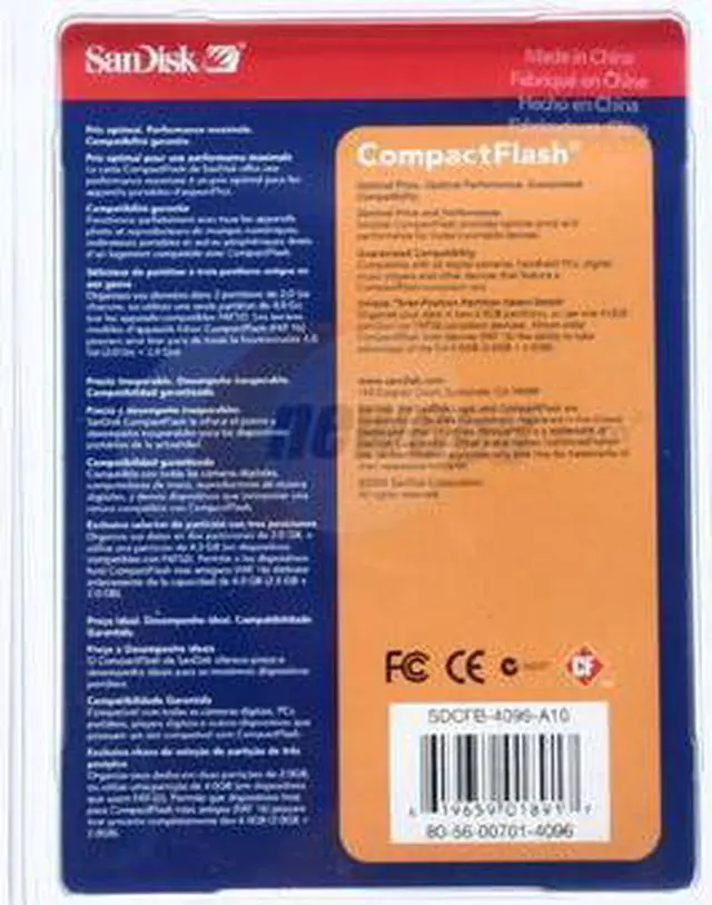 Alt view image 3 of 3 - SanDisk 4GB Compact Flash (CF) Flash Card Model SDCFB-4096-A10