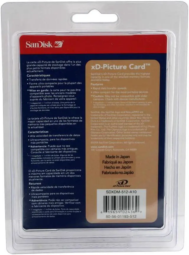 Alt view image 2 of 2 - SanDisk Type M 512MB xD-Picture Flash Card Model SDXDM-512-A10