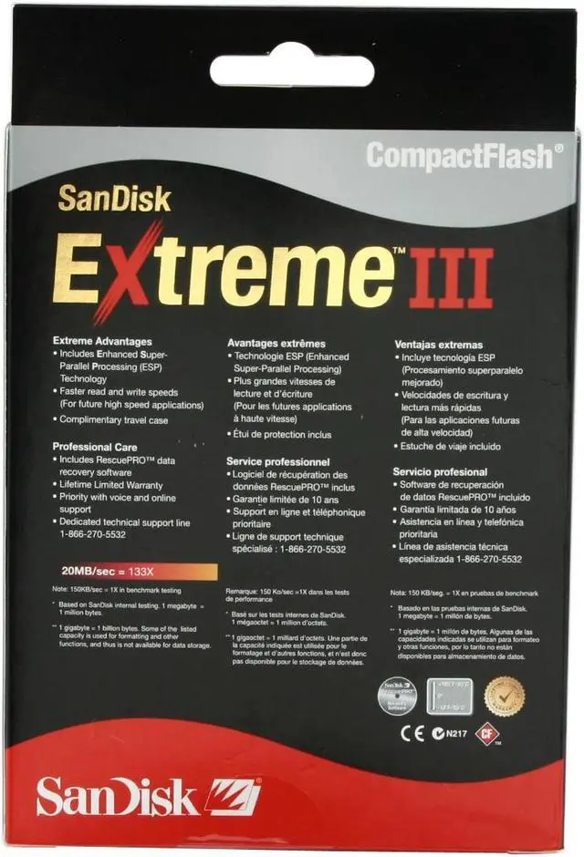 Alt view image 2 of 2 - SanDisk EXTREME III 4GB Compact Flash (CF) Flash Media Model SDCFX3-4096