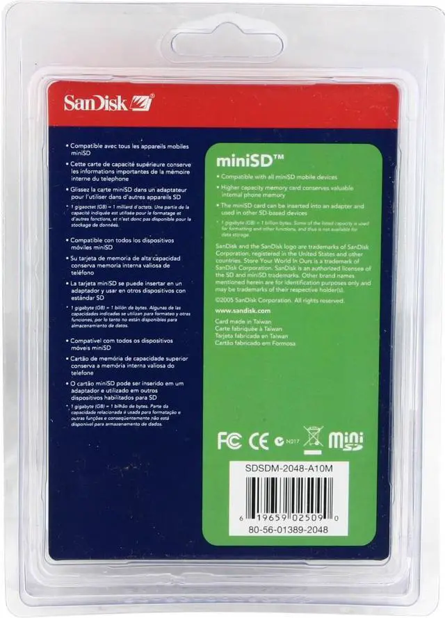 Alt view image 3 of 3 - SanDisk 2GB MiniSD Flash Card Model SDSDM-2048-A10M