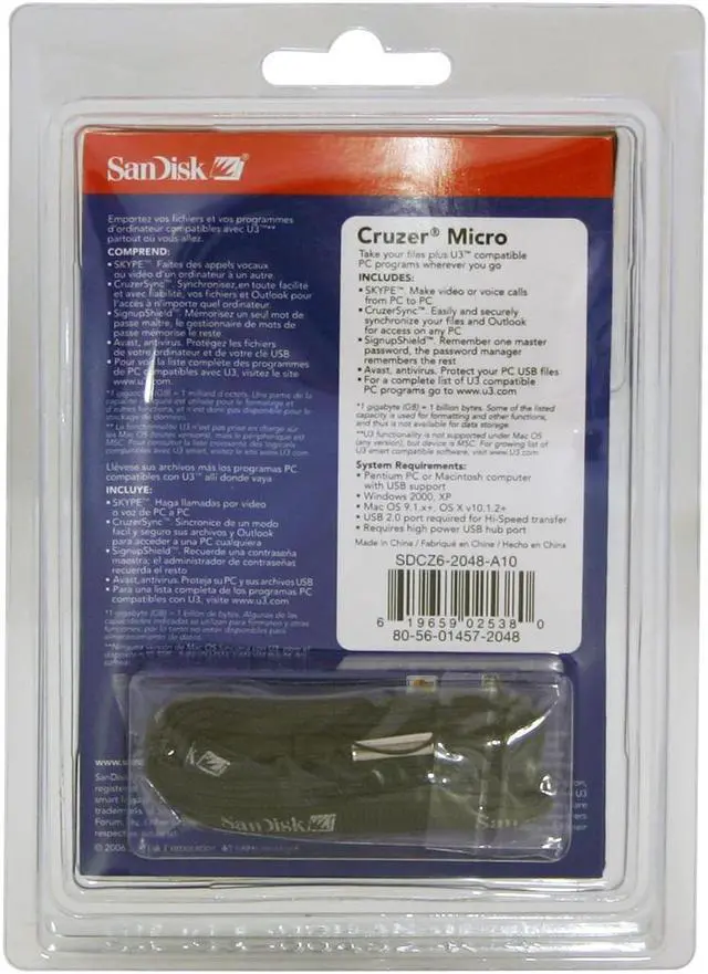 Alt view image 2 of 2 - SanDisk Cruzer Micro 2GB Flash Drive (USB2.0 Portable) SDCZ6-2048-A10