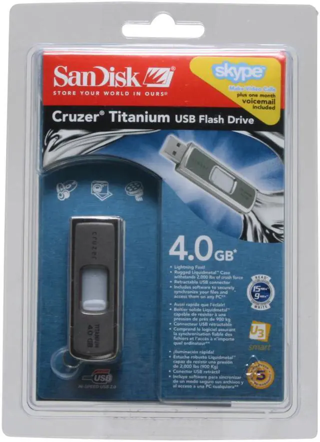 Main image of SanDisk Titanium 4GB Flash Drive (USB2.0 Portable) SDCZ7-4096-A10