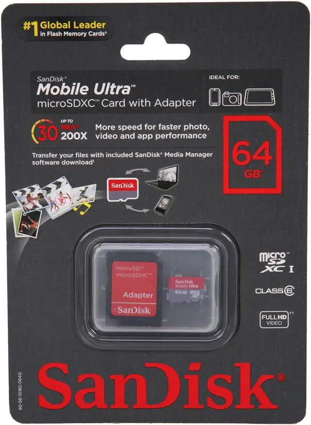 Alt view image 5 of 5 - SanDisk Mobile Ultra 64GB microSDXC Flash Card with Adapter Model SDSDQY-064G-A11A