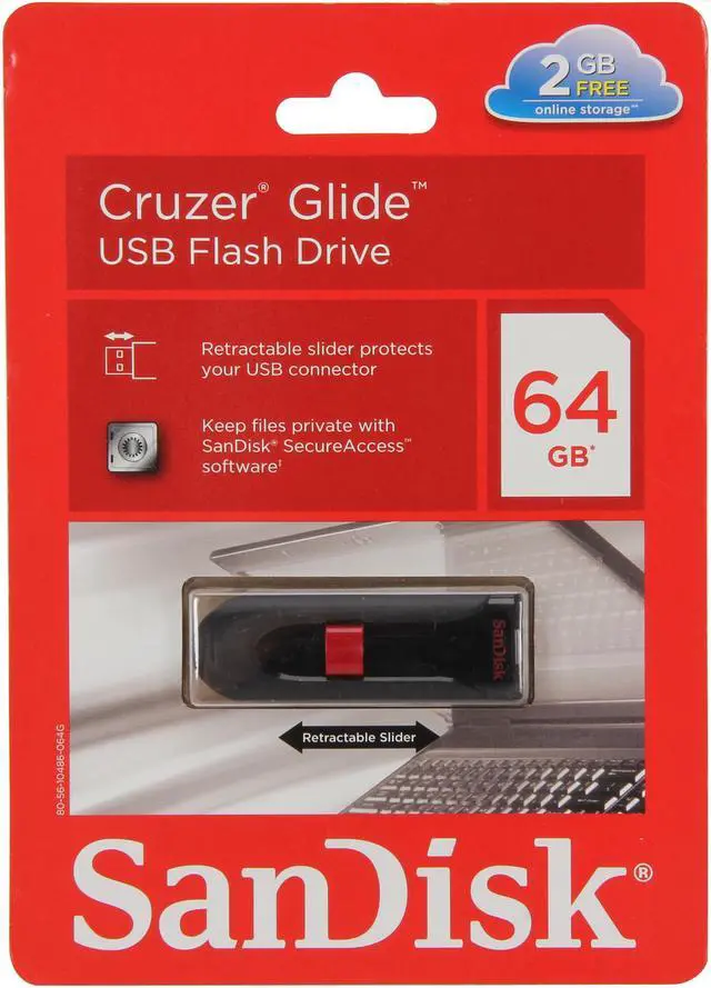 Alt view image 4 of 4 - SanDisk Cruzer Glide 64GB USB 2.0 Flash Drive SDCZ60-064G-A11