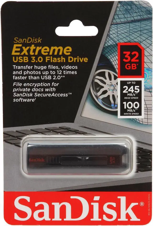 Alt view image 5 of 5 - SanDisk Extreme USB 3.0 Flash Drive Model SDCZ80-032G-A46