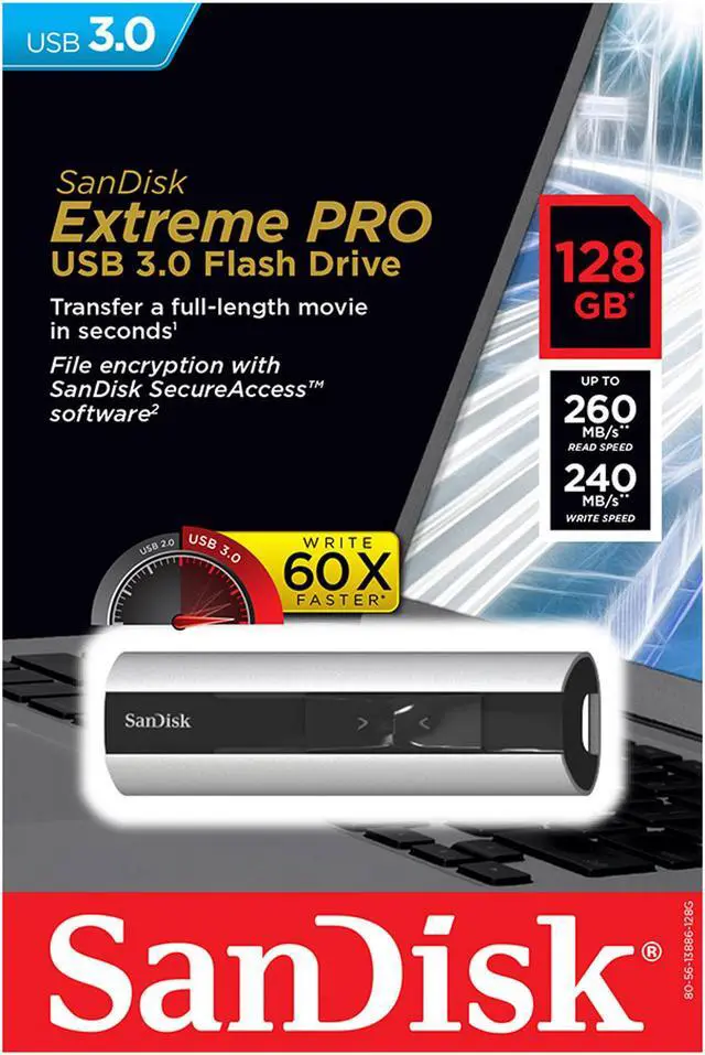 Alt view image 4 of 4 - SanDisk 128GB Extreme Pro CZ88 USB 3.0 Flash Drive, Speed Up to 260MB/s (SDCZ88-128G-G46)