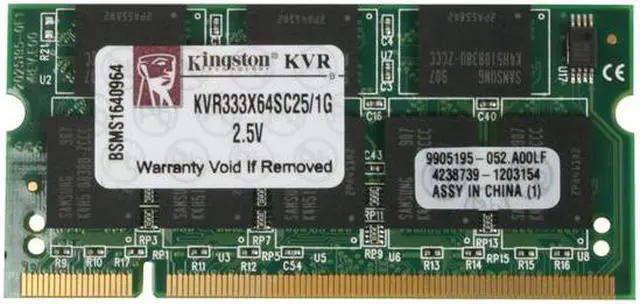 Alt view image 2 of 3 - Kingston ValueRAM 1GB 200-Pin DDR SO-DIMM DDR 333 (PC 2700) Laptop Memory Model KVR333X64SC25/1G