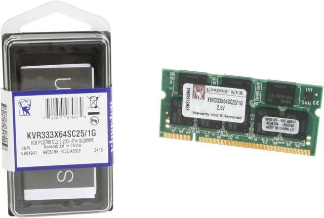 Alt view image 3 of 3 - Kingston ValueRAM 1GB 200-Pin DDR SO-DIMM DDR 333 (PC 2700) Laptop Memory Model KVR333X64SC25/1G