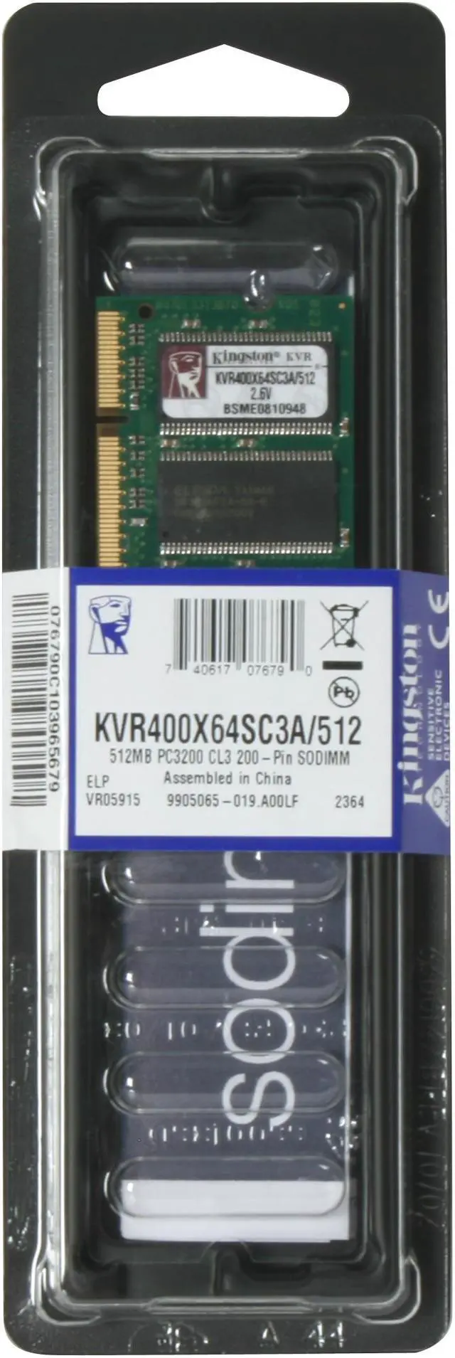 Alt view image 3 of 3 - Kingston ValueRAM 512MB 200-Pin DDR SO-DIMM DDR 400 (PC 3200) Laptop Memory Model KVR400X64SC3A/512