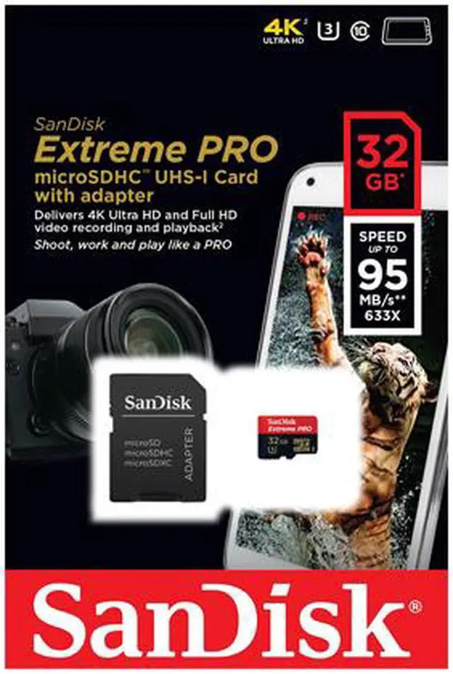 Alt view image 4 of 4 - SanDisk 32GB Extreme PRO microSDHC UHS-I/U3 Class 10 Memory Card with Adapter, Speed Up to 95MB/s (SDSDQXP-032G-G46A)