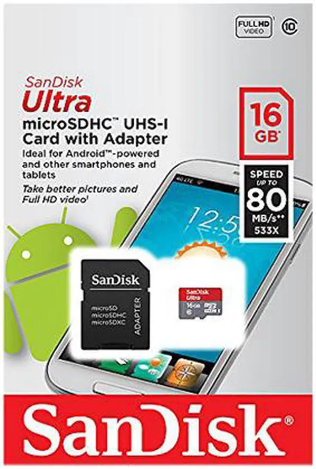 Alt view image 4 of 4 - SanDisk 16GB Ultra microSDHC UHS-I/Class 10 Memory Card with Adapter, Speed Up to 80MB/s (SDSQUNC-016G-GN6MA)