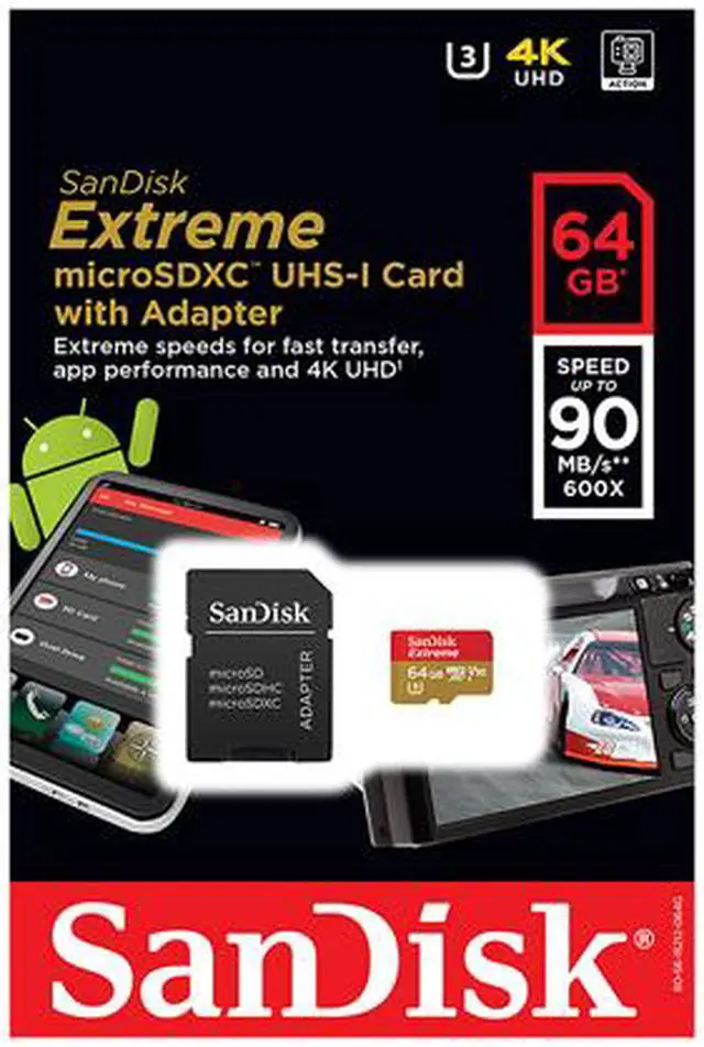 Alt view image 4 of 4 - SanDisk 64GB Extreme microSDXC UHS-I/U3 Class 10 Memory Card with Adapter, Speed Up to 90MB/s (SDSQXVF-064G-GN6MA)