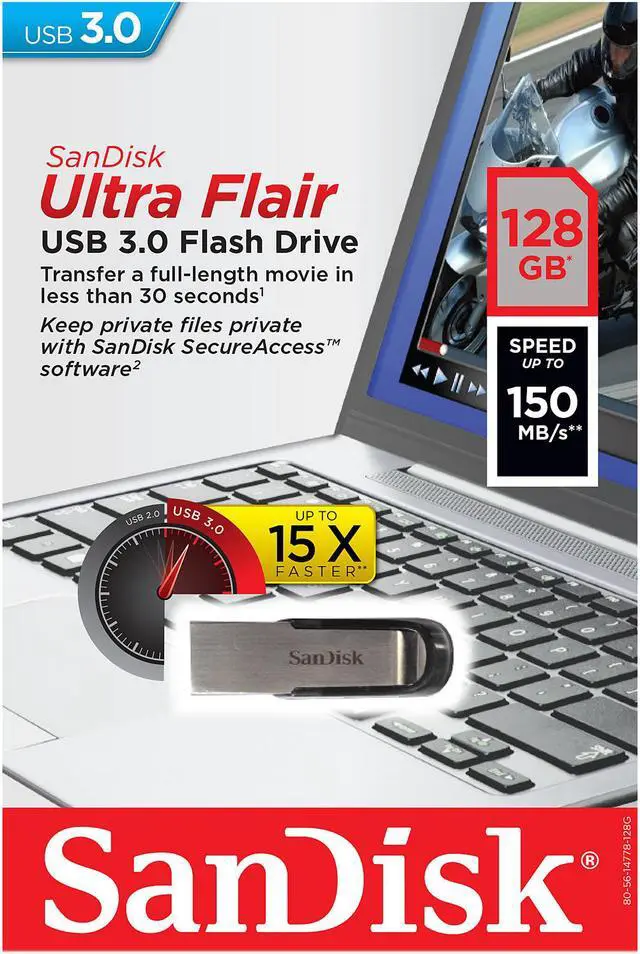 Alt view image 4 of 4 - SanDisk 128GB Ultra Flair CZ73 USB 3.0 Flash Drive, Speed Up to 150MB/s (SDCZ73-128G-G46)