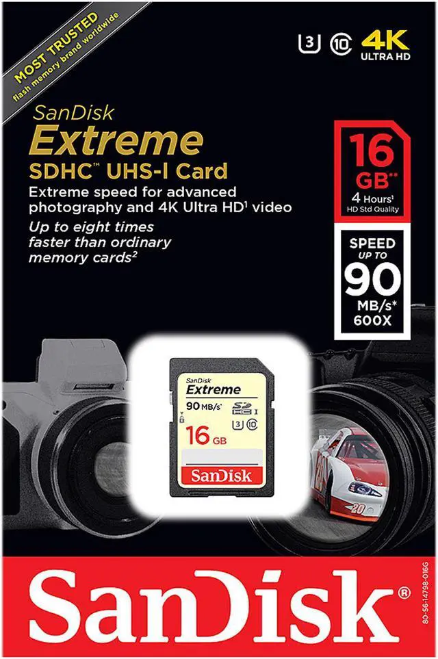 Alt view image 3 of 3 - SanDisk 16GB Extreme SDHC UHS-I/U3 Class 10 Memory Card, Speed Up to 90MB/s (SDSDXNE-016G-GNCIN)