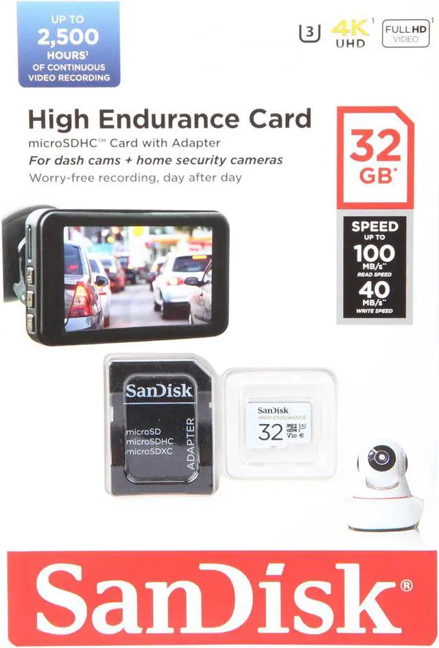 Alt view image 5 of 5 - SanDisk 32GB High Endurance microSDHC C10, U3, V30, 4k UHD Memory Card with Adapter (SDSQQNR-032G-GN6IA)