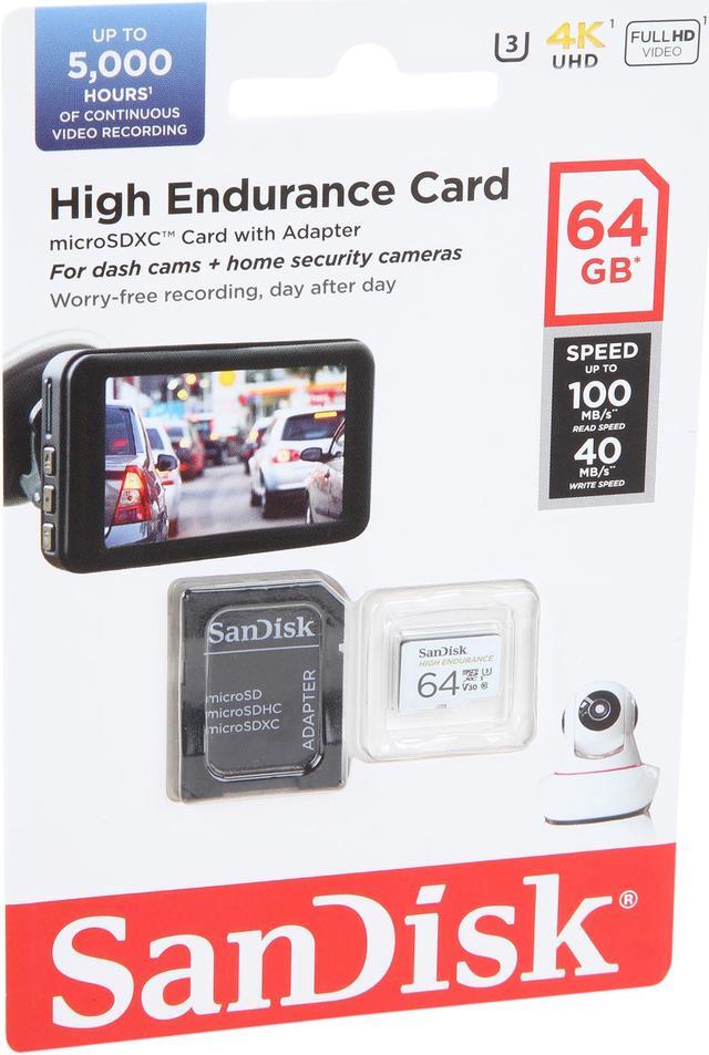 Alt view image 5 of 5 - SanDisk 64GB High Endurance microSDHC C10, U3, V30, 4k UHD Memory Card with Adapter (SDSQQNR-064G-GN6IA)