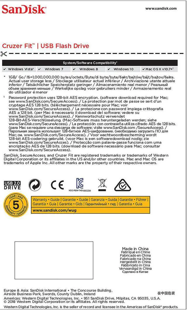 Alt view image 6 of 6 - Sandisk 64GB Cruzer Fit USB 2.0 Flash Drive (SDCZ33-064G-G35)