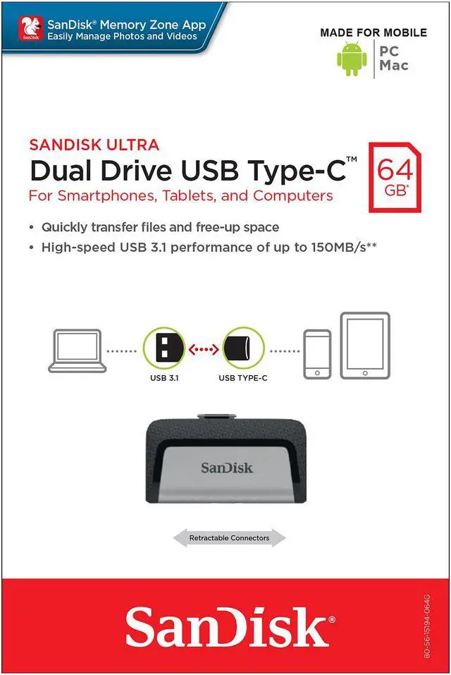 Alt view image 9 of 8 - SanDisk 64GB Ultra Dual Drive USB Type-C Flash Drive, Speed Up to 150MB/s (SDDDC2-064G-G46)