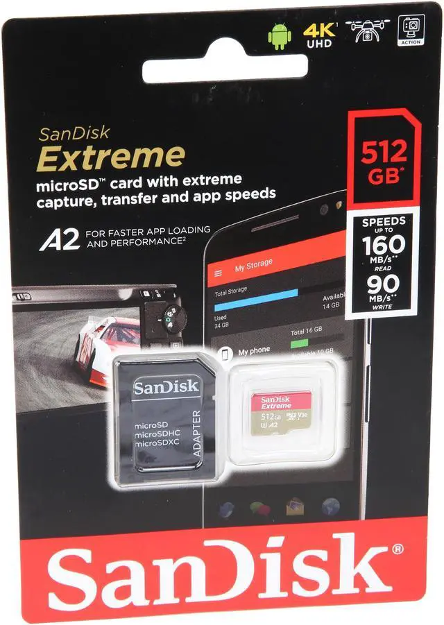 Alt view image 5 of 5 - SanDisk 512GB Extreme microSDXC UHS-I/U3 A2 Memory Card with Adapter, Speed Up to 160MB/s (SDSQXA1-512G-GN6MA)