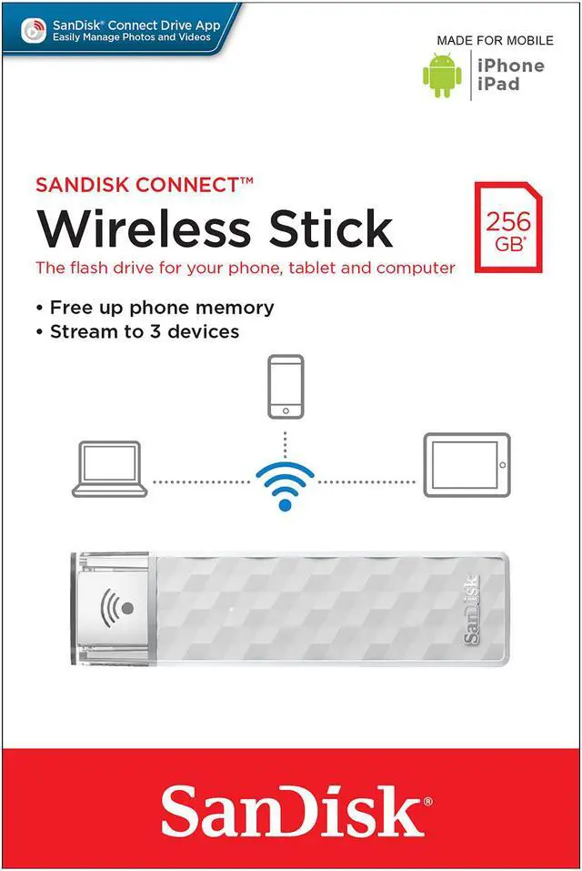 Alt view image 3 of 4 - SanDisk 256GB Connect Wireless Flash Drive (SDWS4-256G-G46)