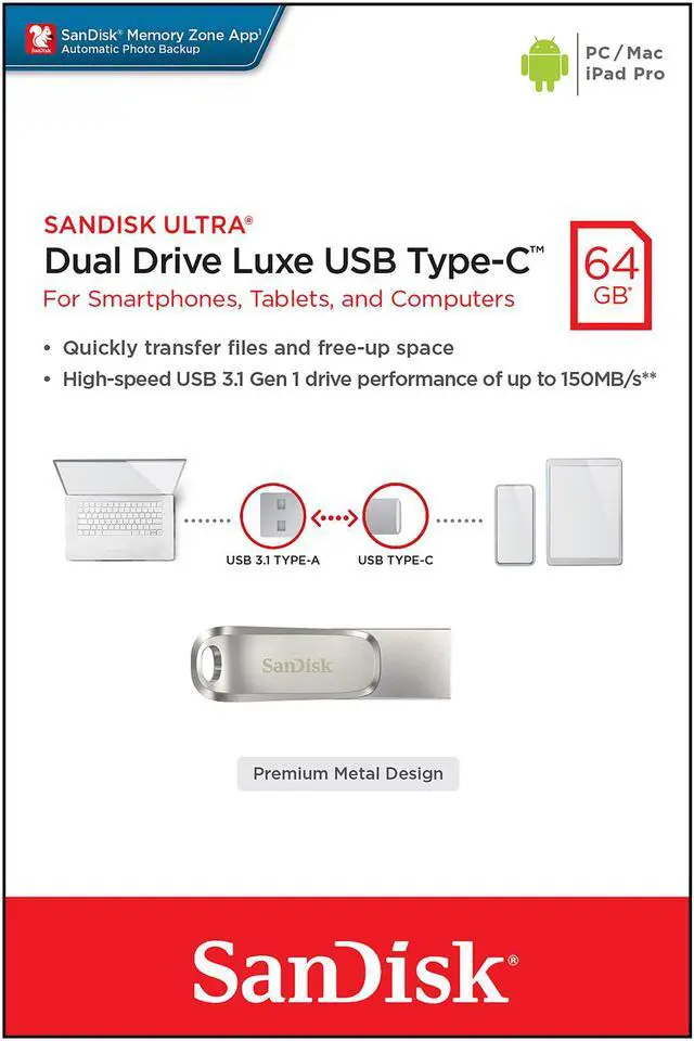 Alt view image 7 of 7 - SanDisk 64GB Ultra Dual Drive Luxe USB Type-C Flash Drive (SDDDC4-064G-G46)