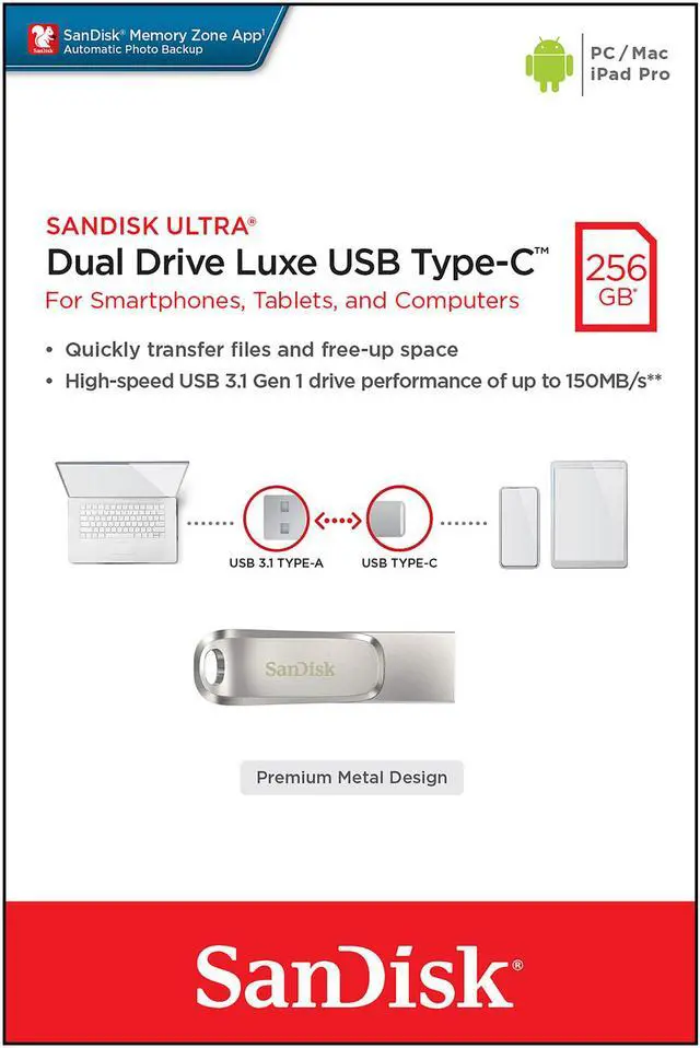 Alt view image 7 of 7 - SanDisk 256GB Ultra Dual Drive Luxe USB Type-C Flash Drive (SDDDC4-256G-G46)