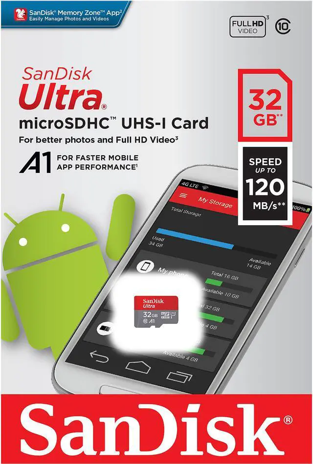 Alt view image 3 of 3 - SanDisk 32GB Ultra microSDHC A1 UHS-I/U1 Class 10 Memory Card with Adapter, Speed Up to 120MB/s (SDSQUA4-032G-GN6MA)